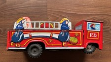 Vintage Japanese 1960's friction drive tin lithograph fire engine collectible