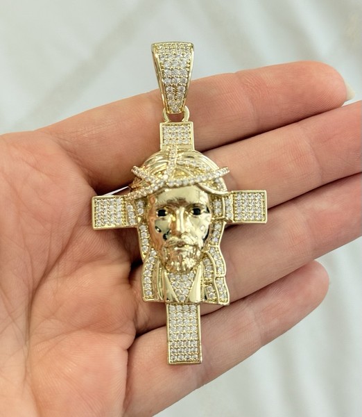 Alternate view of 14k Gold Plated Jesus Body Cross Pendant Iced Crucifix Medium Charm