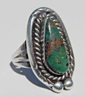 Vintage Handmade Southwest Silver Pinky Ring Green Turquoise • Etched MB