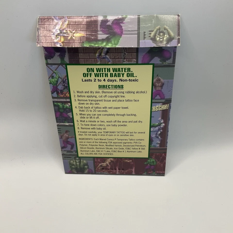 RARE SEGA Genesis 1994 Incredible HULK Temporary Tattoos w Game Manual- US Gold - Image 3 of 4