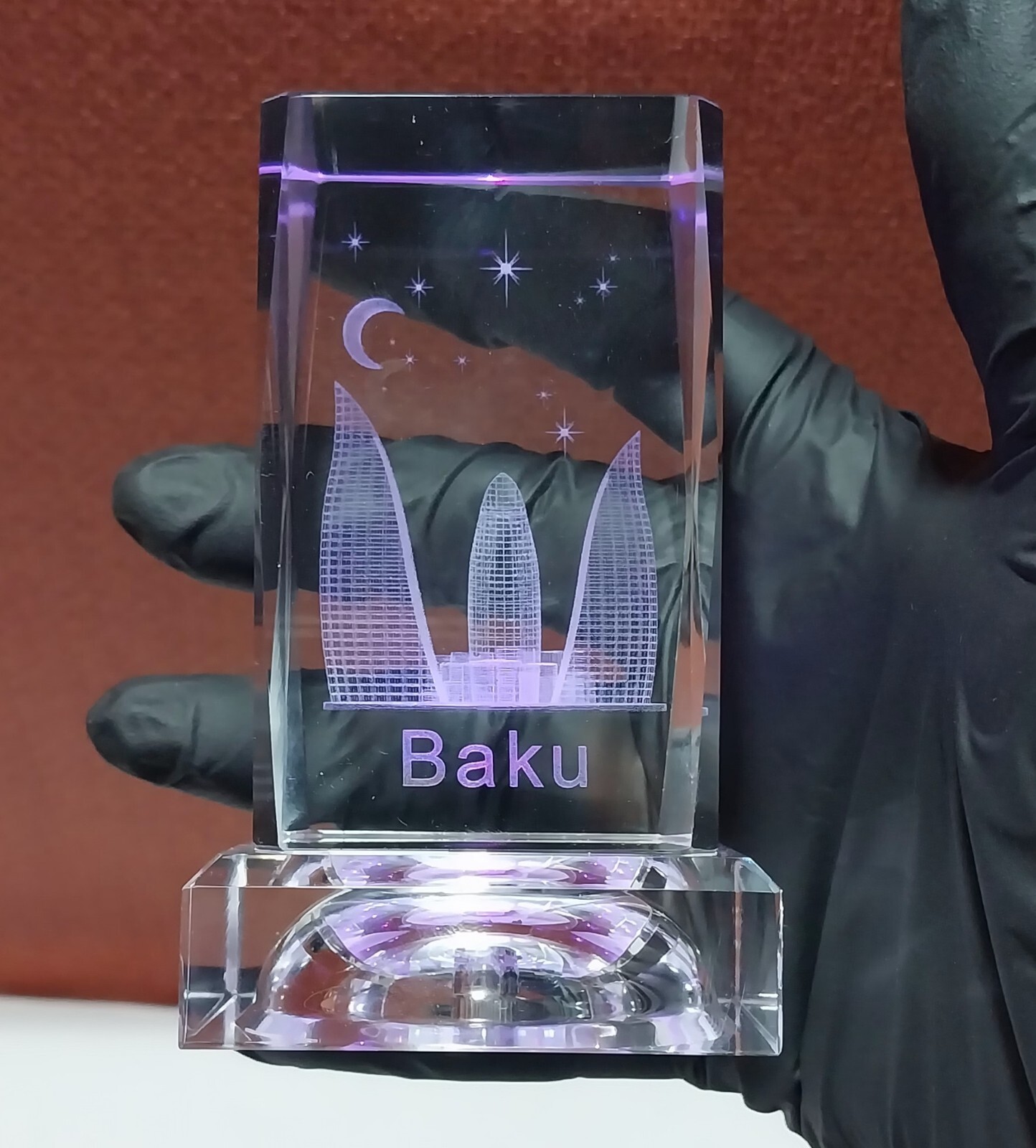 FLAME TOWERS. 3D laser engraving, sculpture in transparent durable glass.