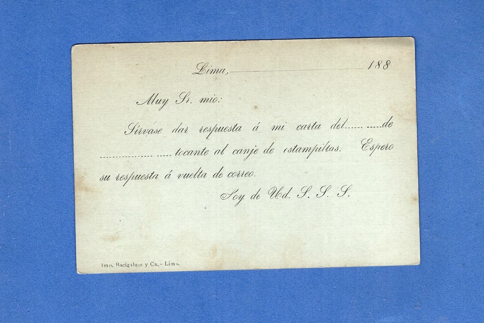 CHILE 1884 PTAL.PAPELERÍA OCUPACIÓN. EN PERÚ, CON PUBLICIDAD PERUANA EN LA PARTE POSTERIOR EN MUY BUEN ESTADO  Foto 2 de 2