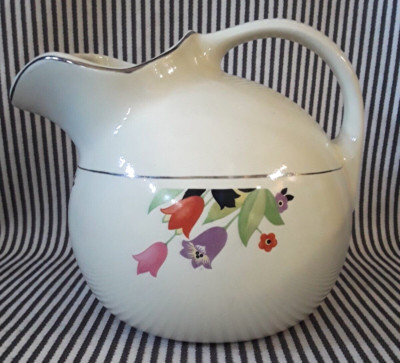 RARE HTF HALL CHINA CO. CROCUS ART DECO FLOWER BALL JUG #3 WATER SERVER PITCHER