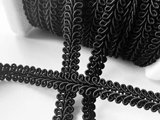 Rayon Braid Cord Gimp Scroll Textile Pillow Trimming Curtains 10mm - Black