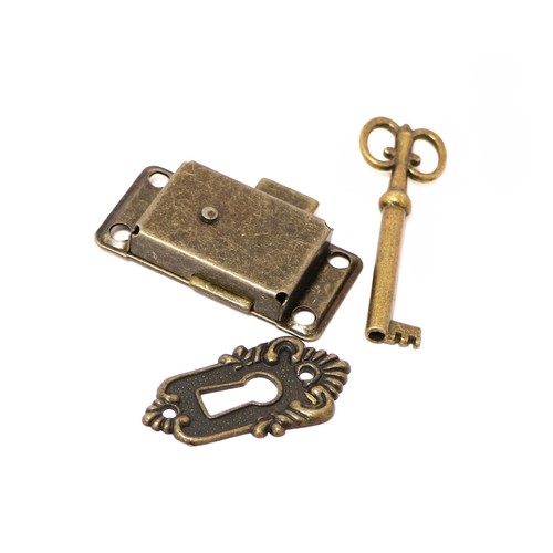 Furniture Cabinet Door Lock Kit with Key Antique Drawer Wardrobe Lock Decorative - Picture 4 of 6
