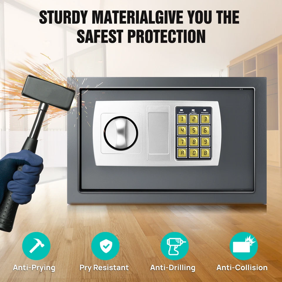 LARGE STRONG STEEL SAFE KEY HIGH SECURITY HOME OFFICE MONEY CASH SAFETY BOX - Image 4 of 4