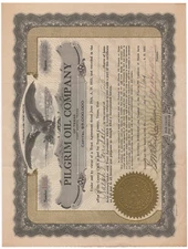 Pilgrim Oil Company of Texas Scam stock certificate plus letter