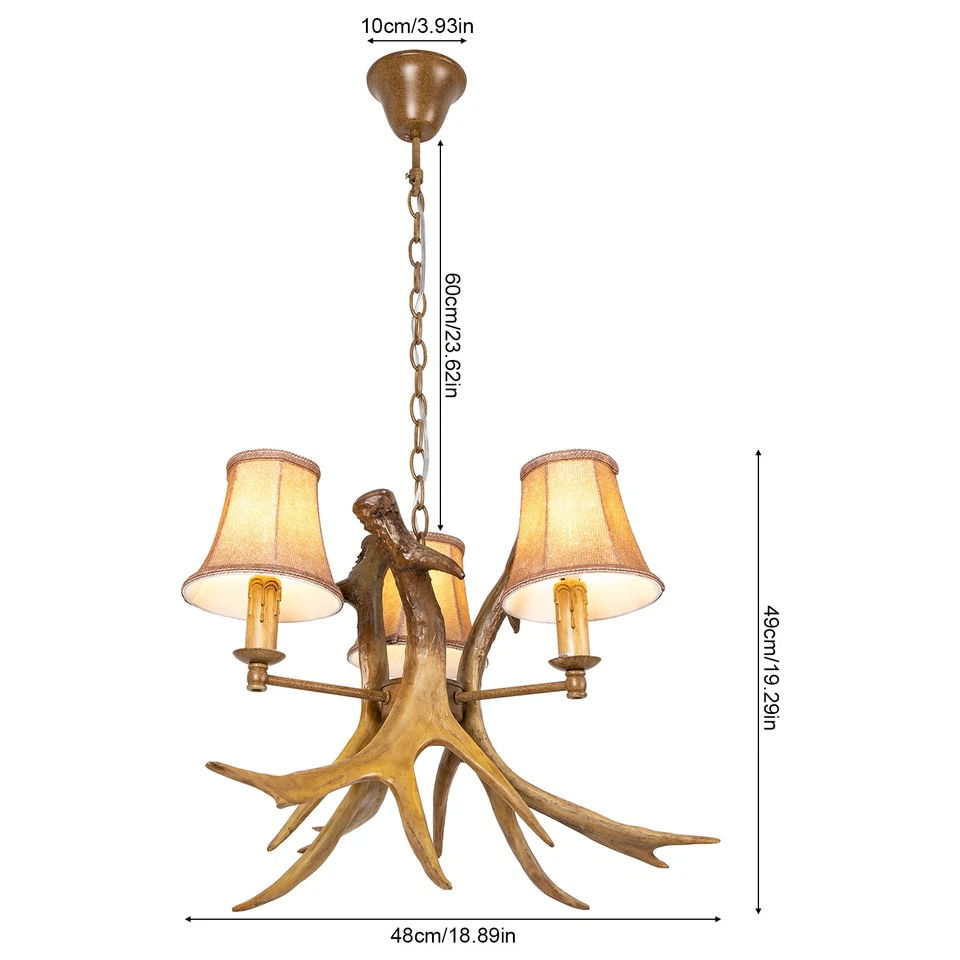 Lámpara de araña de asta de resina vintage LED lámpara de montaje en techo cuerno de ciervo luz colgante Foto 3 de 4