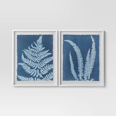 Набор из 2 штук Набор настенных плакатов с растительным принтом размером 16 x 20 дюймов в рамке белый - 6890₽