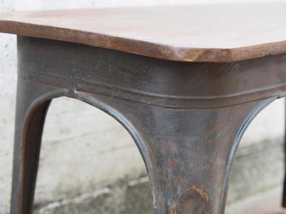 Tavolo vintage in legno TEAK massello basamento in ferro stile industriale - Immagine 2 di 4