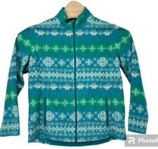 Talbots Blue Aztec Fleece Patterned Jacket, Size L Full Zip Pockets