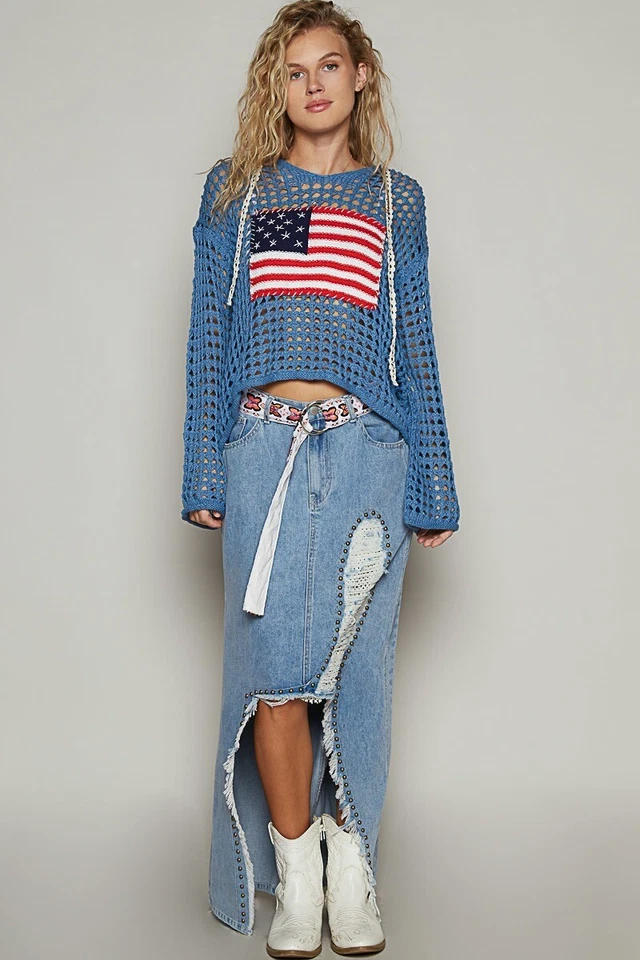 Suéter Top Bandera Americana Tejido Abierto Crochet - POL Foto 4 de 4