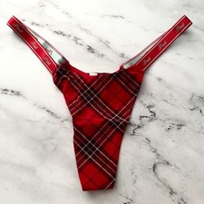 PINK Victoria's Secret Thong Panty Nwt Red Plaid Logo Band L XL