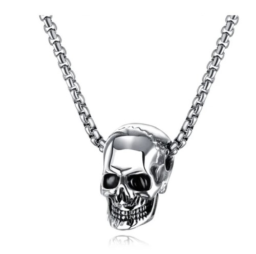 Stainless Steel Skull Pendant and approx 24 in rounded boxchain - Picture 2 of 2