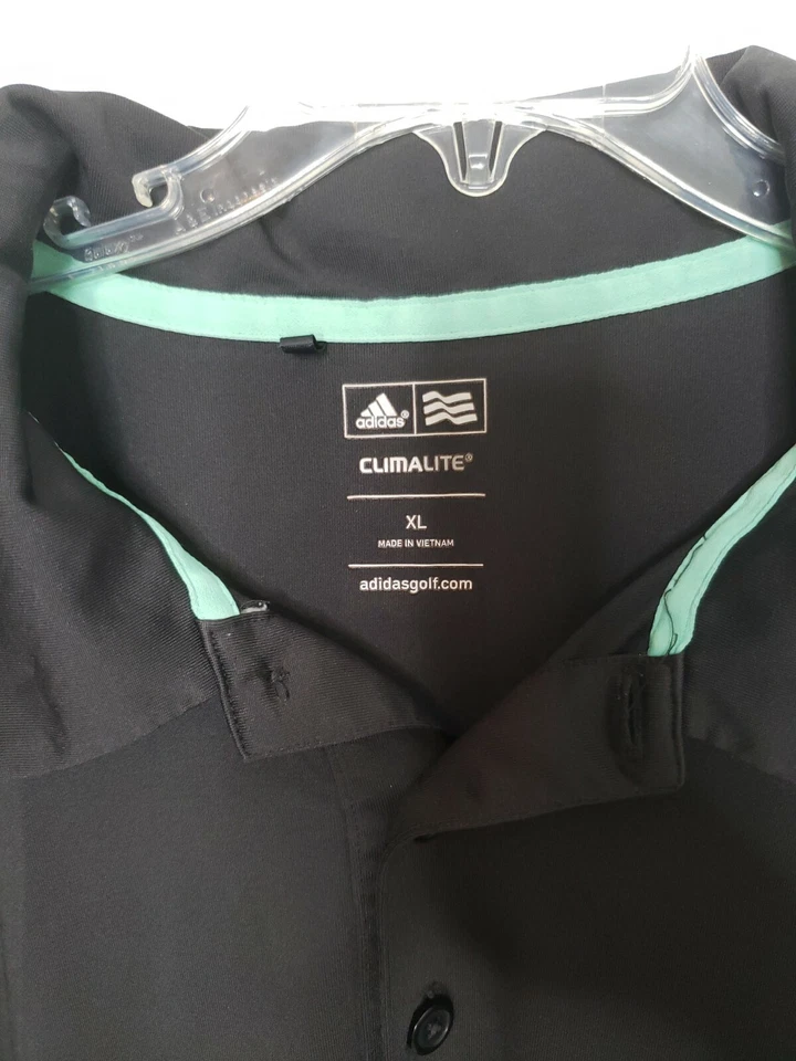 Adidas Golf Boys Black with Green stripes climacool Polo Shirt Youth X Large XL - Image 3 of 4
