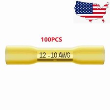 100 PCS HIGH STRENGTH HEAT SHRINK BUTT WIRE CONNECTORS CRIMP, YELLOW 12-10 GAUGE