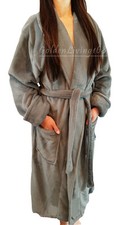 Women Gray Shawl Collar Velour Soft Plush Thick Bath Robe Warm Spa  Hotel