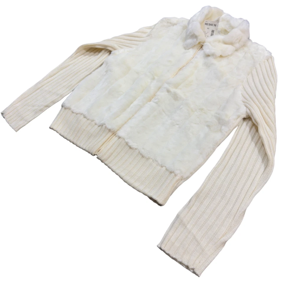 Moda Bug Suéter Chaqueta Para Mujer Mediana Marfil Imitación Piel Cremallera Completa Cuello Pila Foto 2 de 4