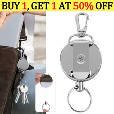 Retractable Key Tool Reel Holder Steel Clip Chain Belt Heavy Duty Split Keyring