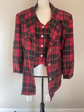 Vintage 80’s City Girl Tartan Plaid 3/4 Sleeve Blazer & Button Up Vest Size 14