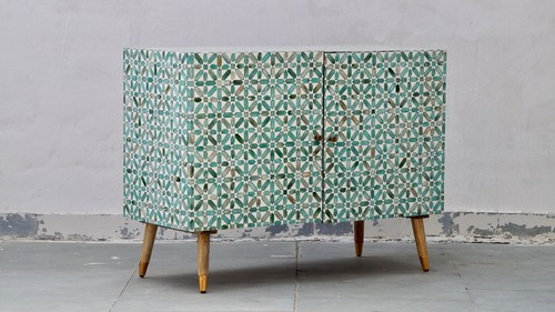 Bone Inlay 2 Door Cabinet - Dyed Green Floral - Picture 17 of 17