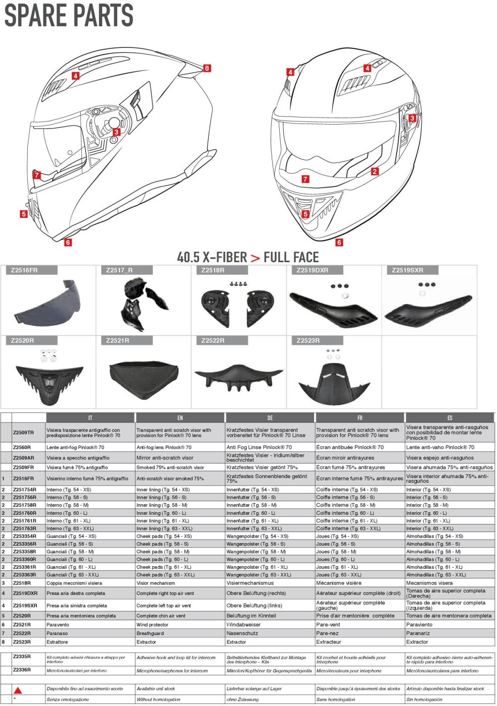 GIVI Spare Part Z251758R - Inner Lining Tg.m-58 Helmet 40.5 for 