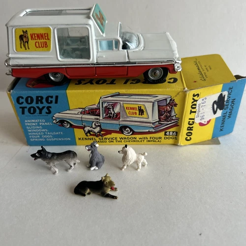 Corgi Toys # 486 Chevrolet Impala Kennel Service Wagon + 4 Dogs NMIB