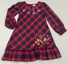 Disney Nightgown Pajamas Girl's 5/6 Red Multi Plaid Embroidered Mickey Minnie