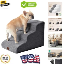 Stylish 15.7" H Grey Curved Dog Ramp - Safe 3-Step Pet Stairs for Indoor Use