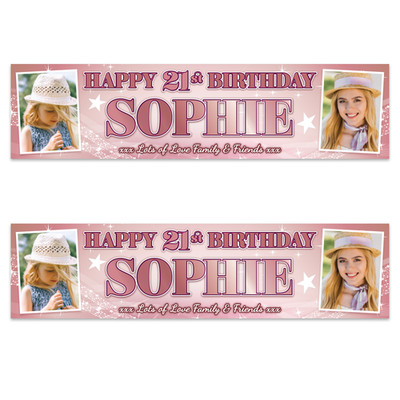 2x Personalised Rose Gold Photo 2ft Banner  Custom Party Decoration