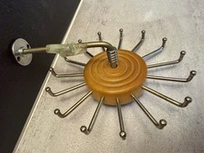 Vtg. Wooden/Metal Rotating Wall Mounted 15-Hook-Tie Hanger