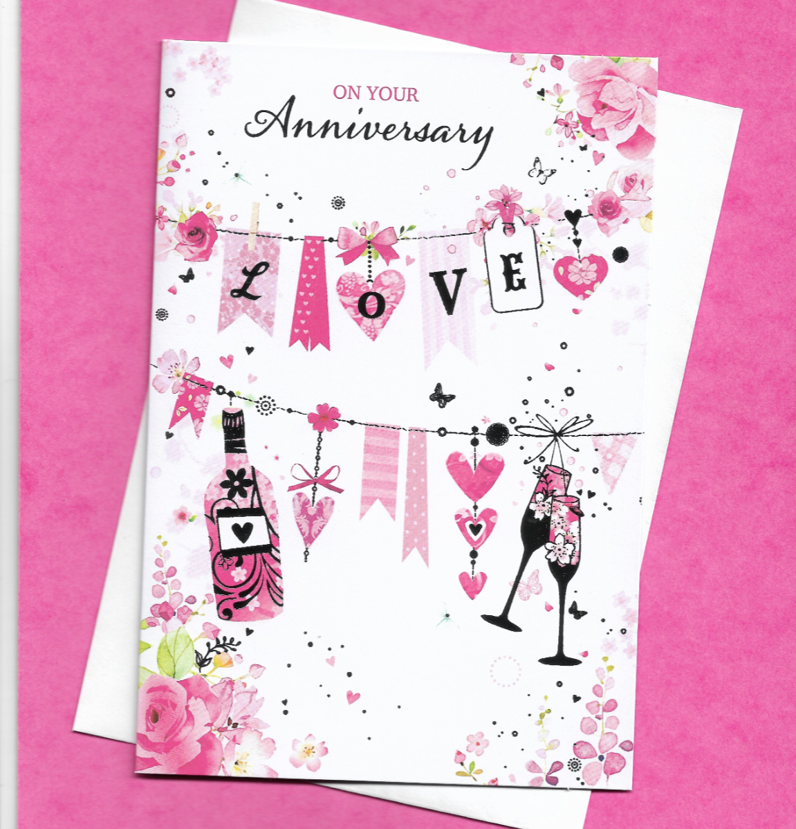 On Your Anniversary Card Nice Verse Message Wedding Love Bunting 19x13cm