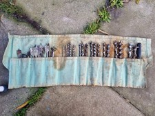 Vintage Job Lot Of Assorted Auger Wood Drill Bits in tool roll 