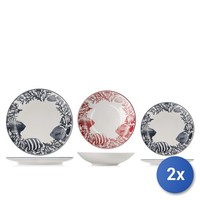 2X H&h Servizio Esstisch Corallia 18-Tlg Aus Stoneware, Dekoriert