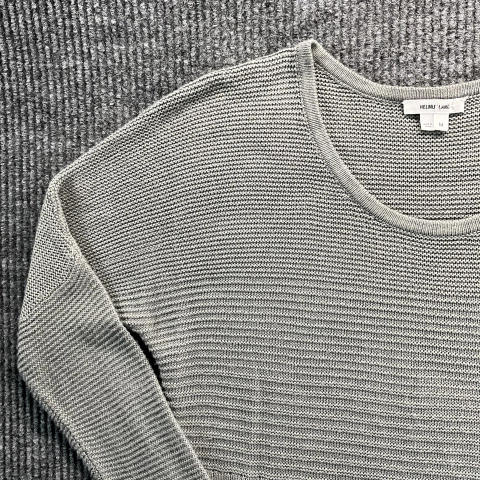 Helmut Lang Sweater Womens Medium Gray Ribbed Textured Scoop Neck Split Hem - Image 4 of 4