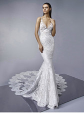 Enzoani, Lace Mermaid & Trumpet Wedding Dress, Sleeveless V-Neck, size 8