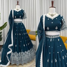 Heavy Faux Georgette Lengha Skirt Set 9mm Sequin Thread Work Full Flair Wedding