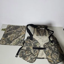 Vintage USA Mossy Oak XL 2X Camo Turkey Hunting Concealment Vest & Seat Cushion