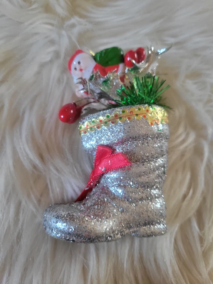 🎄 ...BOTTES PAILLETTES ARGENT PÈRE NOËL SAPIN DÉCORATION VINTAGE... 🎄 - Photo 2/4