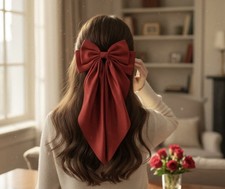 Red Large Hair Bow with Hair Clip FOR All Hair Types Non Slip New Satin