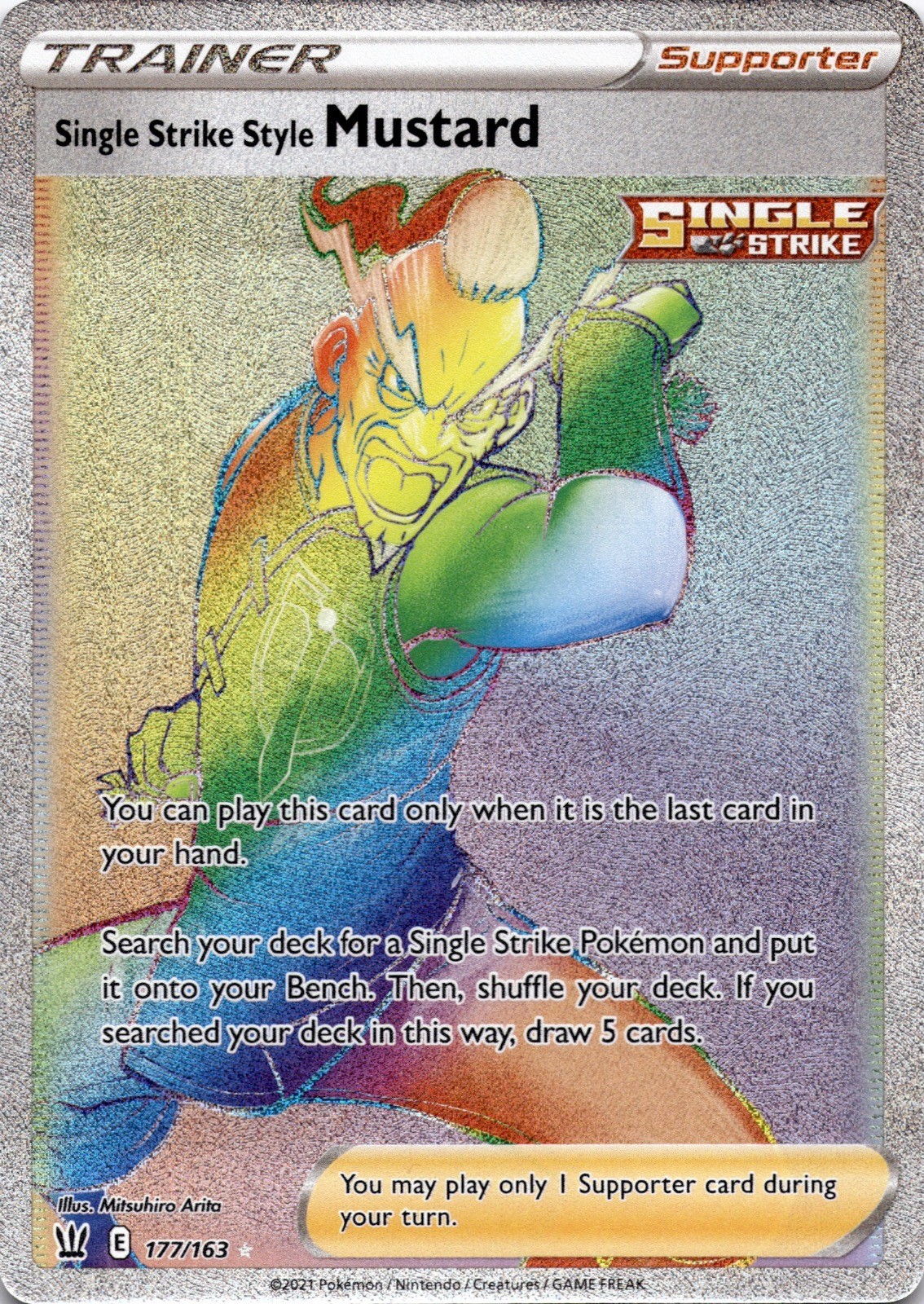 Single Strike Style Mustard 177/163 Rainbow Rare Battle Styles Pokemon Holo NM