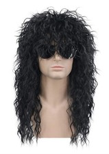 Karlery 70s 80s Rocker Metal Mullet Wig Mens Long Curly Black Wig GLAM ROCK LOCK