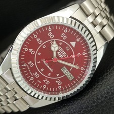 VINTAGE SEIKO 5 AUTOMATIC 6309A REFURBISHED JAPAN MENS RED DIAL WATCH a444730-1