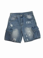 SHEIN Blue Denim Cargo Shorts Button Zip Pockets Women's Size 26