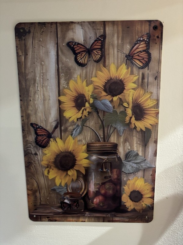 🌻 Rustic Sunflower & Butterfly Metal Wall Sign – 8” x 10” 🌻