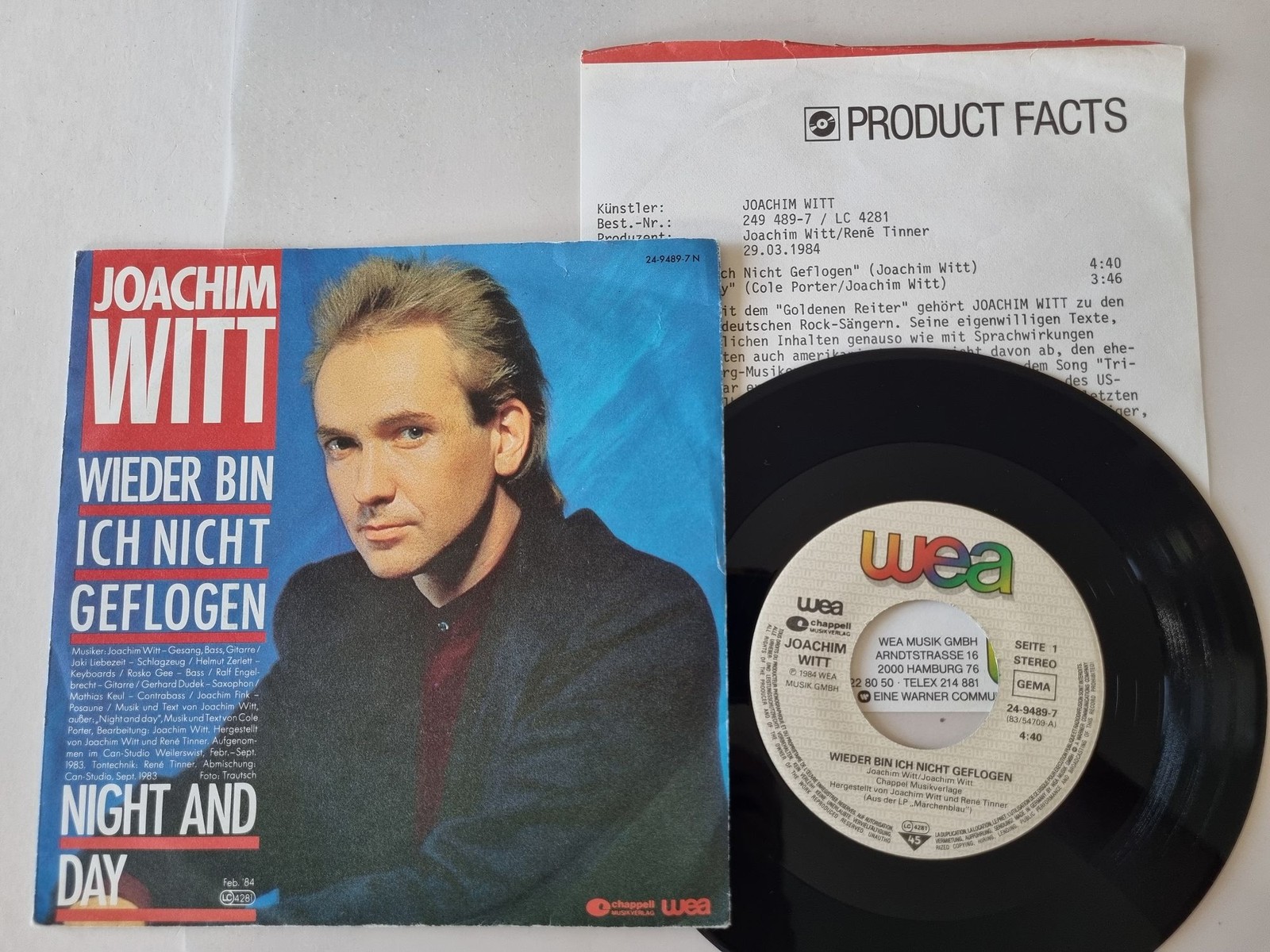 Joachim Witt - Wieder bin ich nicht geflogen 7'' Vinyl Germany PROMO FACTS