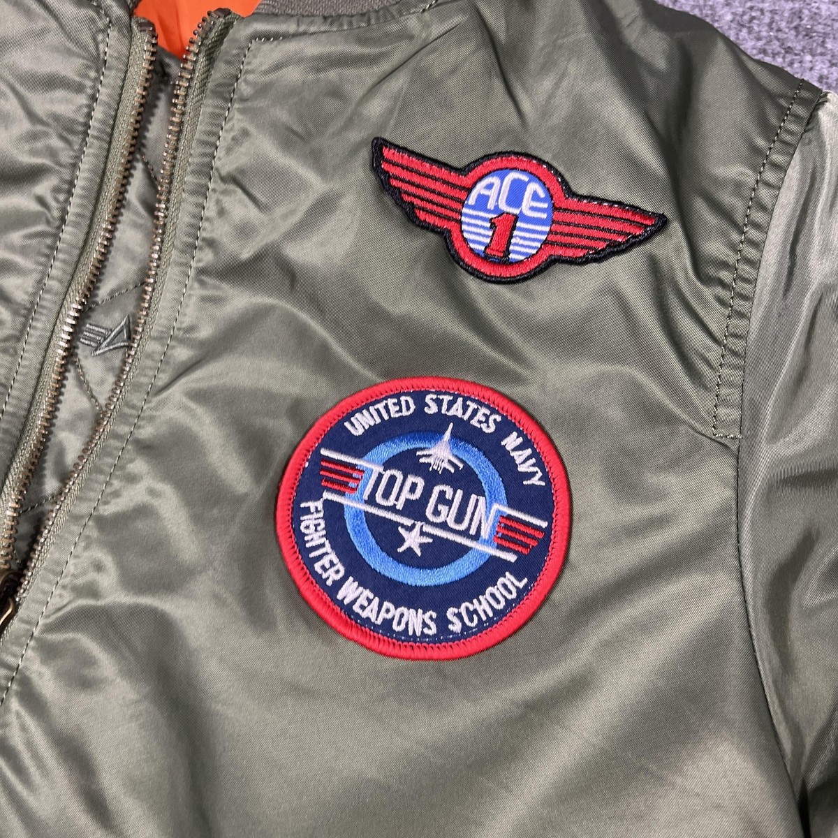 Alpha Industries Jacket Youth Large Green MA-1 Top Gun Reversible