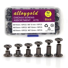 Black Chicago Screw Leather Assorted Kit, 90 M5 4.5.6.8.10.12mm, Gun black