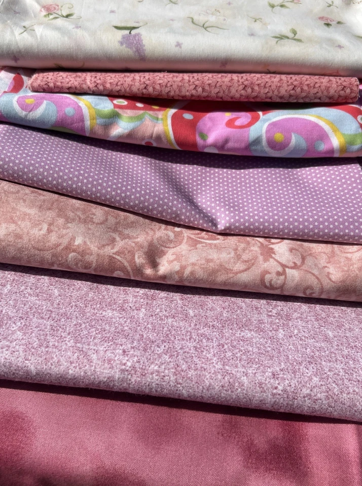 Mixed Lot Fabric Scraps 7pc Quilting Crafts Sewing Pinks Mauve Floral Swirl 2lb - Image 2 of 4