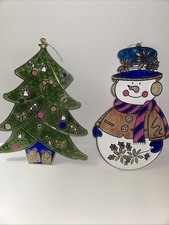 Vintage Giftco Christmas Acrylic Stained Glass Style Window Snowman/Tree Decor